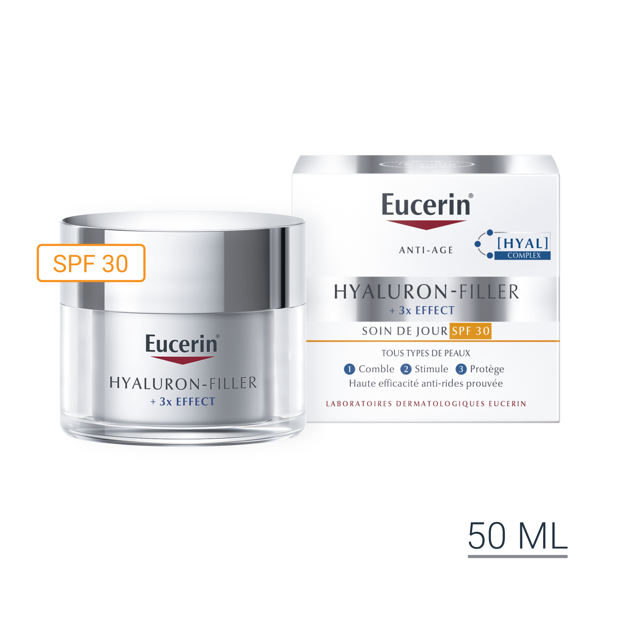 Crème de jour antiâge SPF 30 tout type de peau HYALURONFILLER + 3x EFFECT EUCERIN